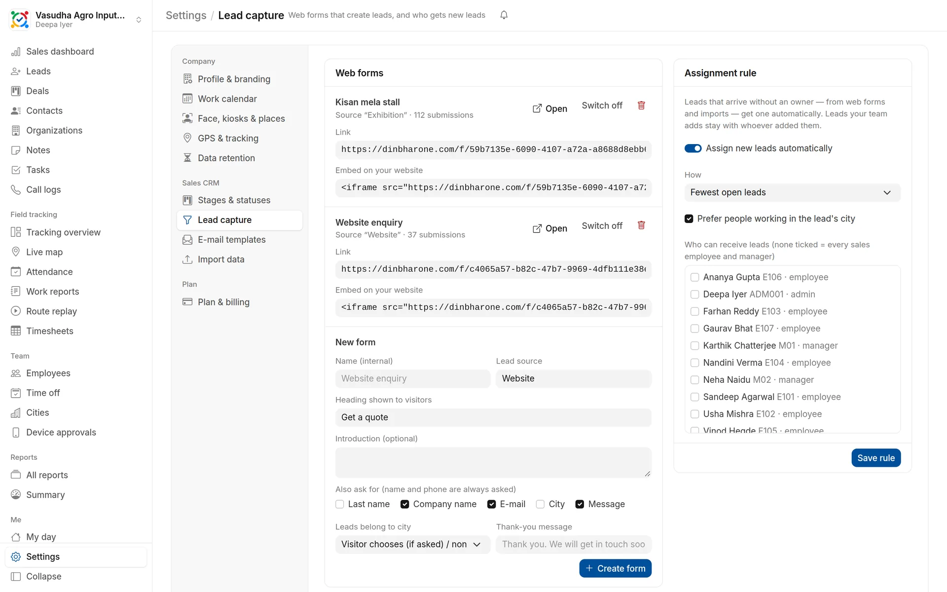 Web forms & lead assignment